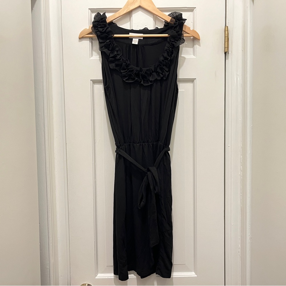 LOFT Black Dress with Chiffon Collar